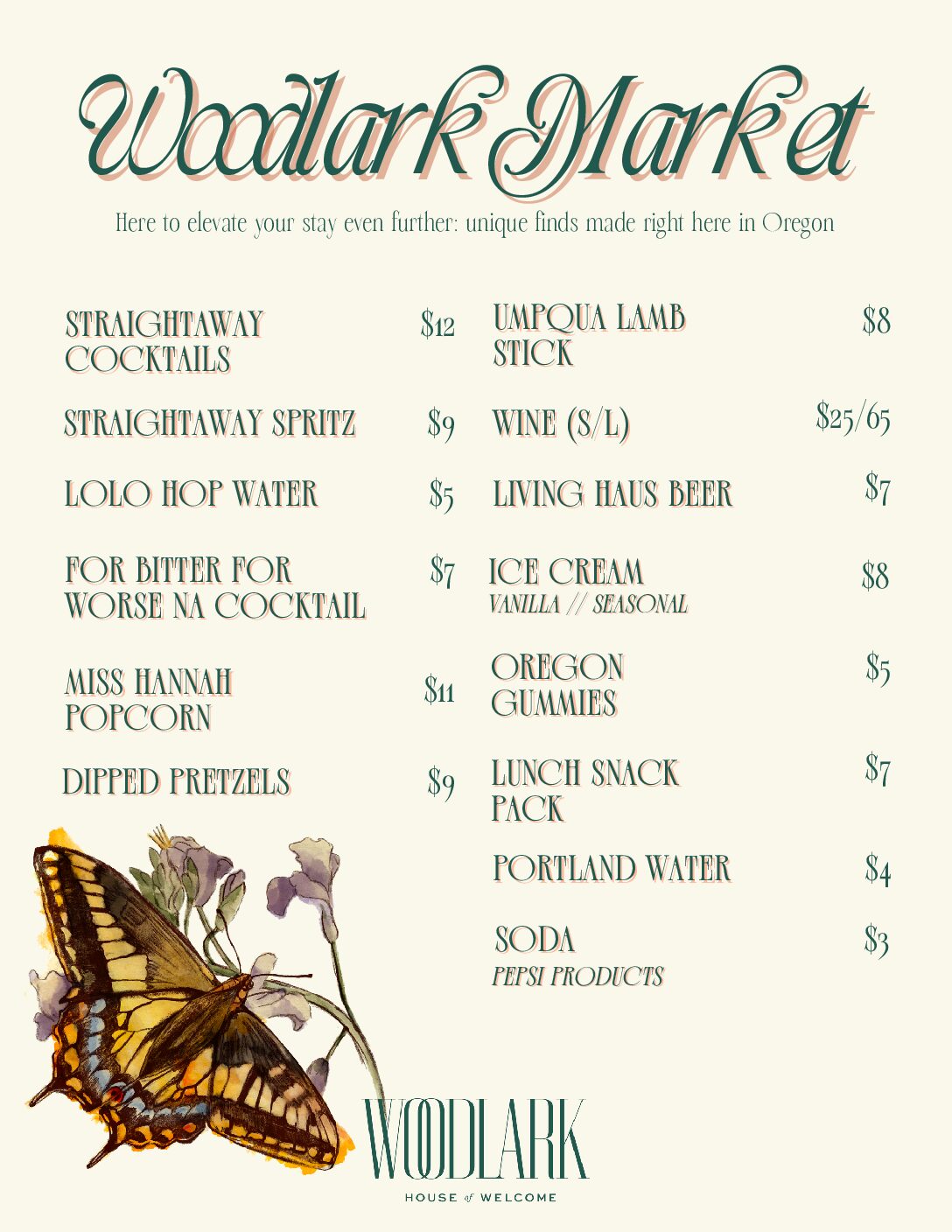 menu listing our lobby market menu offerings.